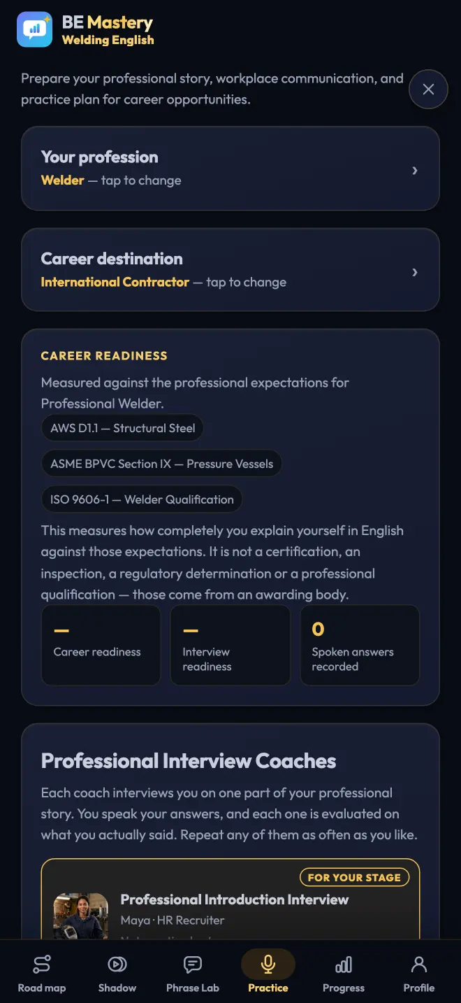 Welding English: career destination, readiness and the interview coaches